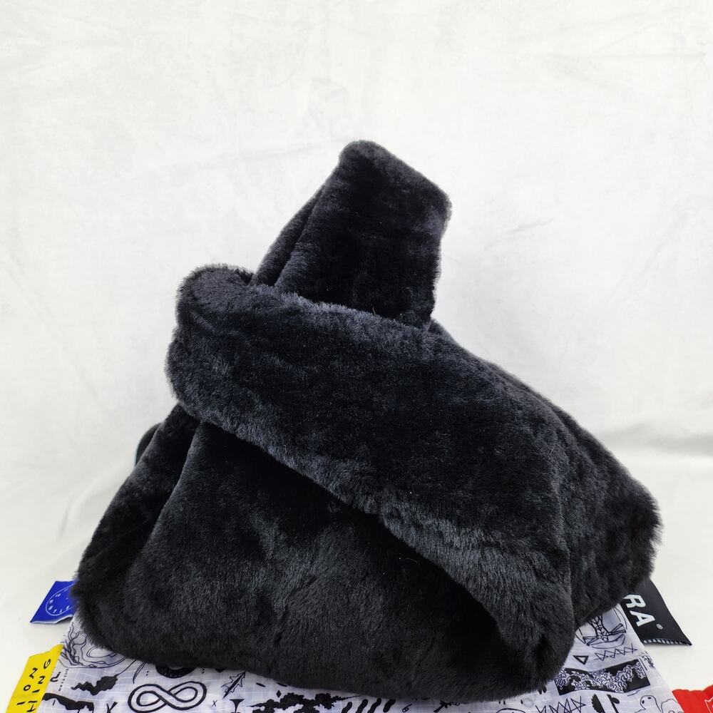 KARA Black Genuine Lamb Fur & Suede Mini Shopper or Japanese Knot Bag RARE HTF - Picture 8 of 12
